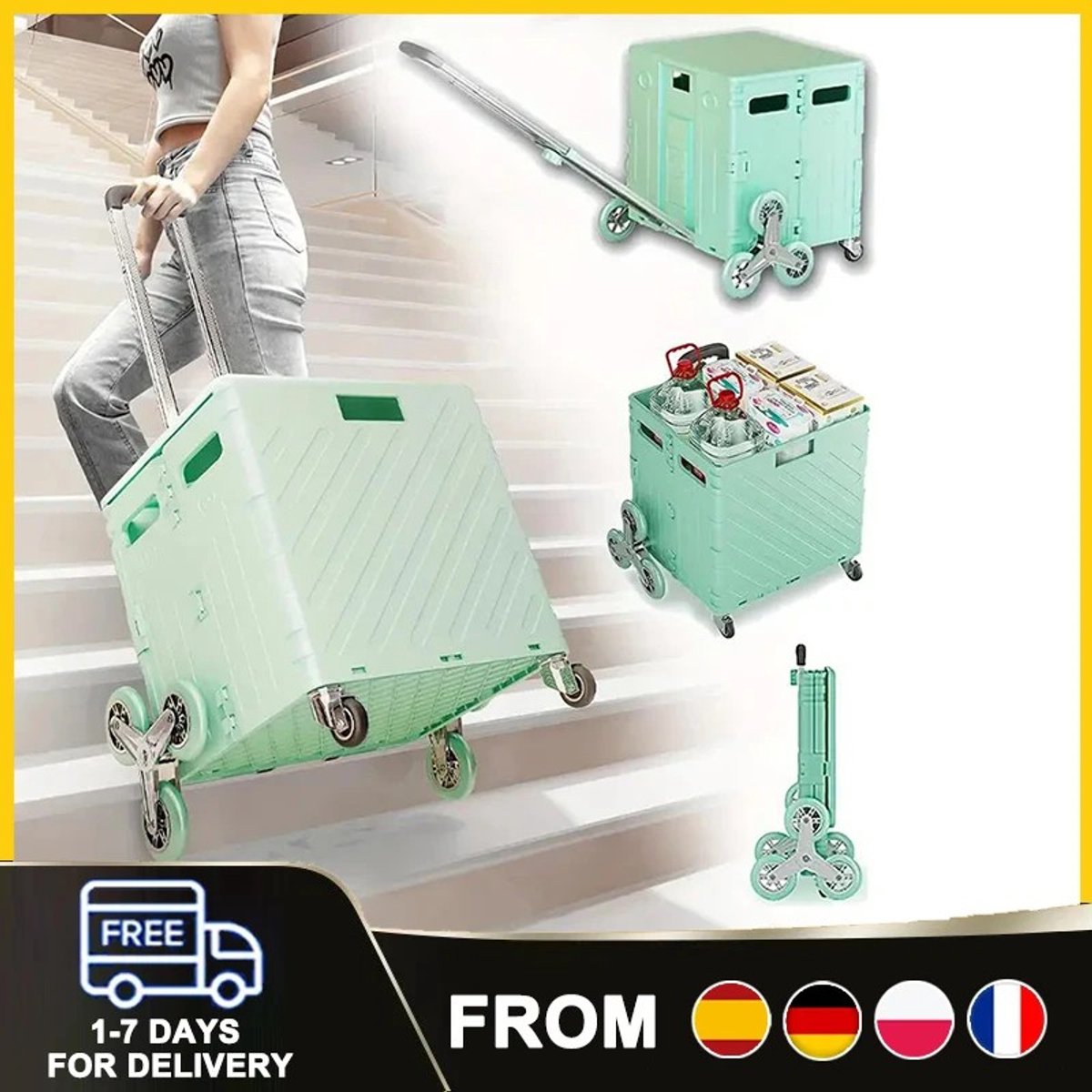 Dailygoods Opvouwbare boodschappenwagen Multifunctionele boodschappenwagen voor huishoudelijk gebruik Draagbare boodscha