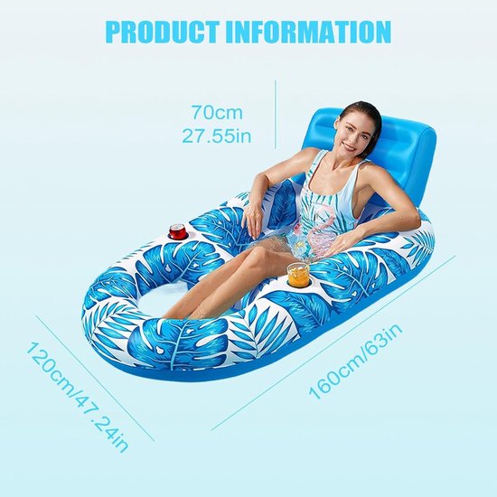 Zwembad Ligbed Float - Opblaasbaar Gaasbed Met Esdoornbladprint - met Bekerhouder Zwembadstoel Float - Voor Buiten Binnen Vijver En Meer Vakantie Zee Feest Zonnebaden — afbeelding 3