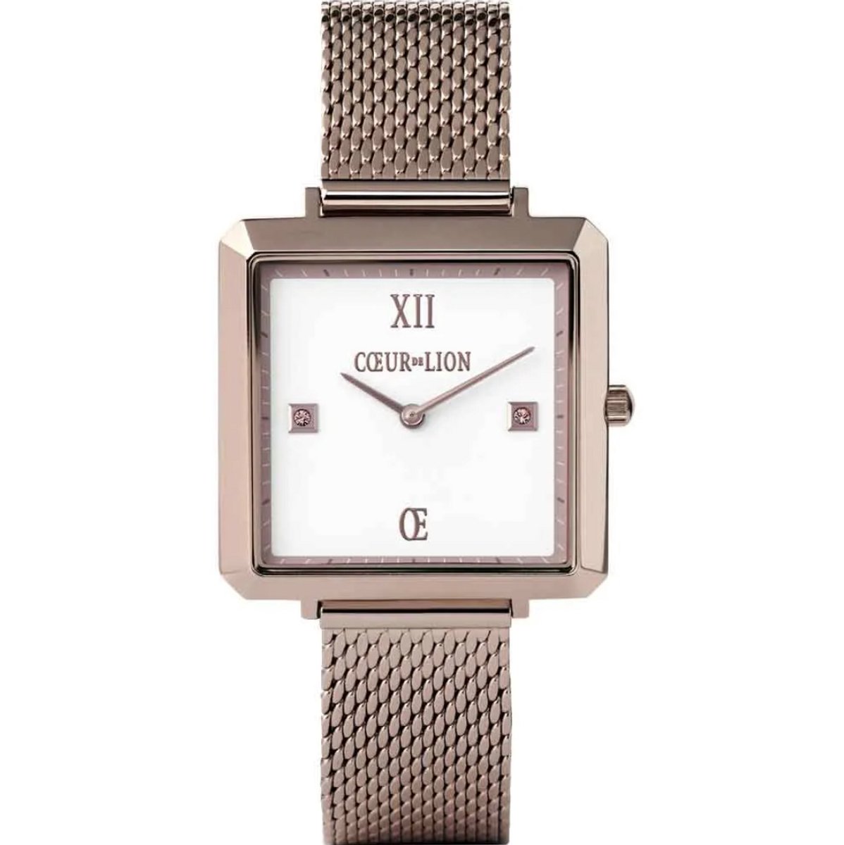 COEUR DE LION Iconic Square Damenuhr – Brilliant White – Milanees horlogebandje – RVS champagnekleur – 32 mm – quartz – 7625/70-1128