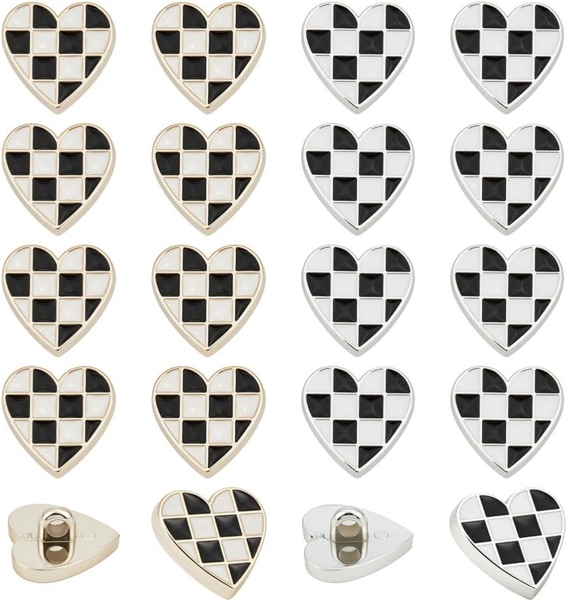 48 Stuks Hartknopen in 2 Kleuren, 1.8CM Plastic Plaid Knopen voor Kleding, Jassen en Accessoires