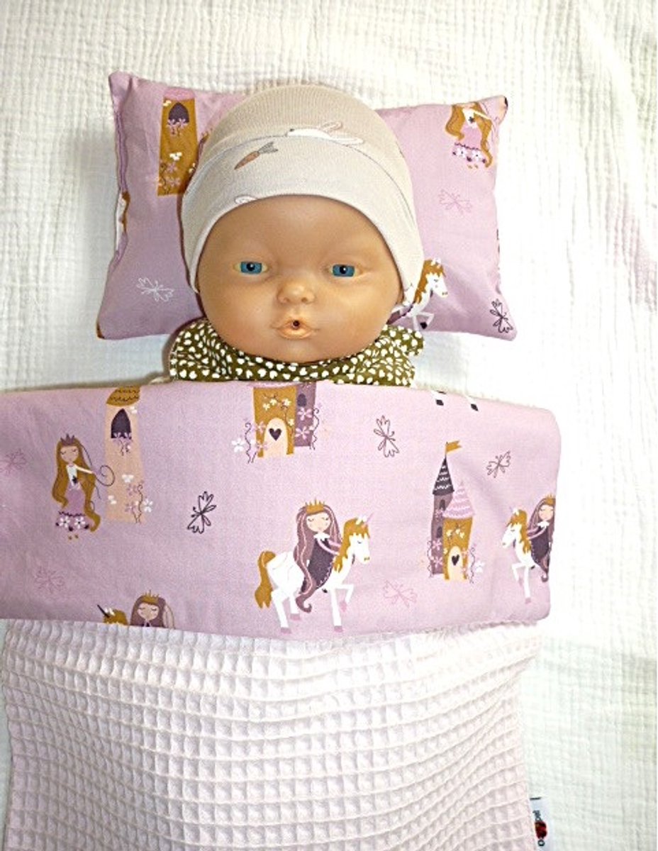 Oogappel Poppen Beddengoed Poppendeken met Kussentje Prinses-Roze