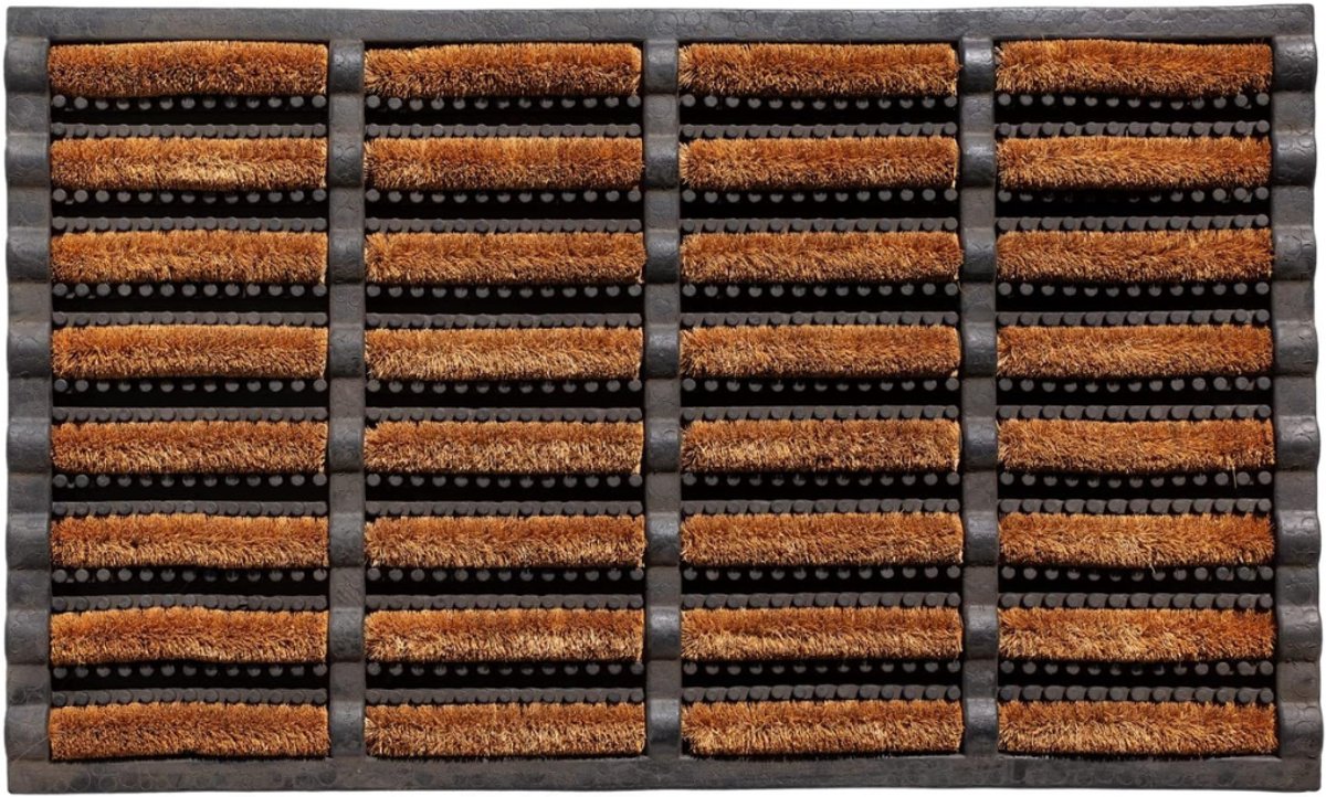QIN® Borstelmat voor Buiten - Voetenveger met Borstels - Deurmat - Antislip - Afwasbare Vuilvangmat met Waterafvoeropeningen - Bruin - 45cm x 75cm x 5cm