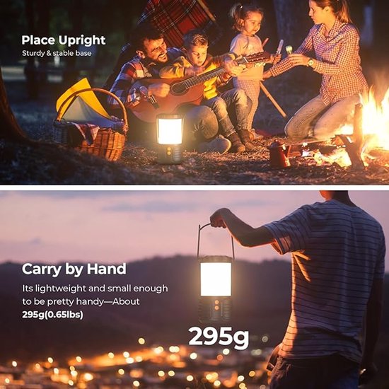 2 Pack Camping Lantaarn - LED Campinglantaarns - 5000mAh Oplaadbare Batterij - Noodverlichting voor Stroomuitval - 3 Lichtkleuren - IPX4 Waterdicht - Draagbare Zaklamp en Tentlamp voor Kamperen en Thuis — afbeelding 5