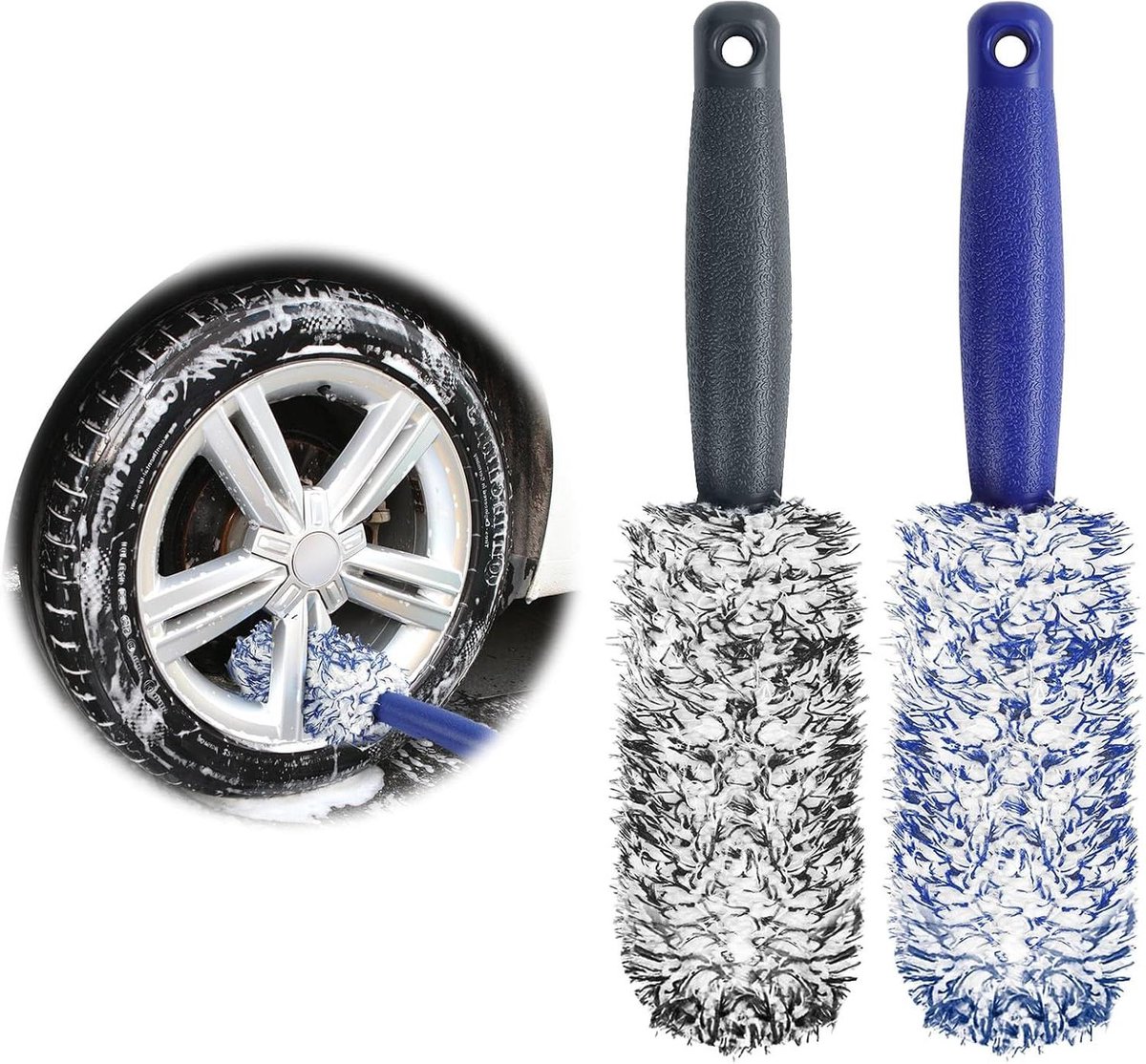 Velgenreiniger borstels - Wielborstels - Auto poetsen - Zachte microvezel - 2 stuks - Blauw en Zwart
