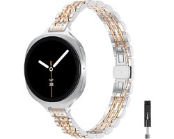 Stravo Slim RVS Schakelband – 7-Link Design – Elegante Dunne Horlogeband – Geschikt voor Samsung Galaxy Watch 9 (40/44mm) / Watch 8 (40/44mm) / 8 Classic (46mm) – Zilver / roségoud