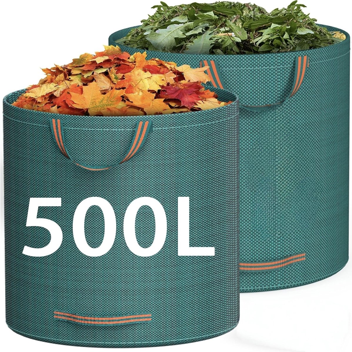Tuinafvalzakken - Heavy Duty 500 Liter - 2 Stuks - Waterdicht met Handvatten - Voor Blad en Takken - groen