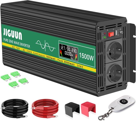 Zuivere Sinus Omvormer 1500W 12V naar 230V - Krachtige Spanningsomvormer met Afstandsbediening en LCD