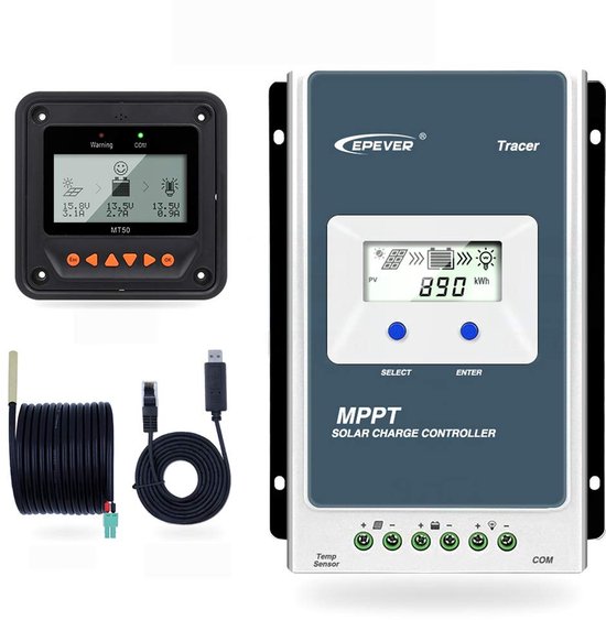 MPPT Solar Laadregelaar voor Zonnepanelen | 10A/20A/30A/40A | 12V/24V DC | Inclusief Monitor en Temperatuursensor