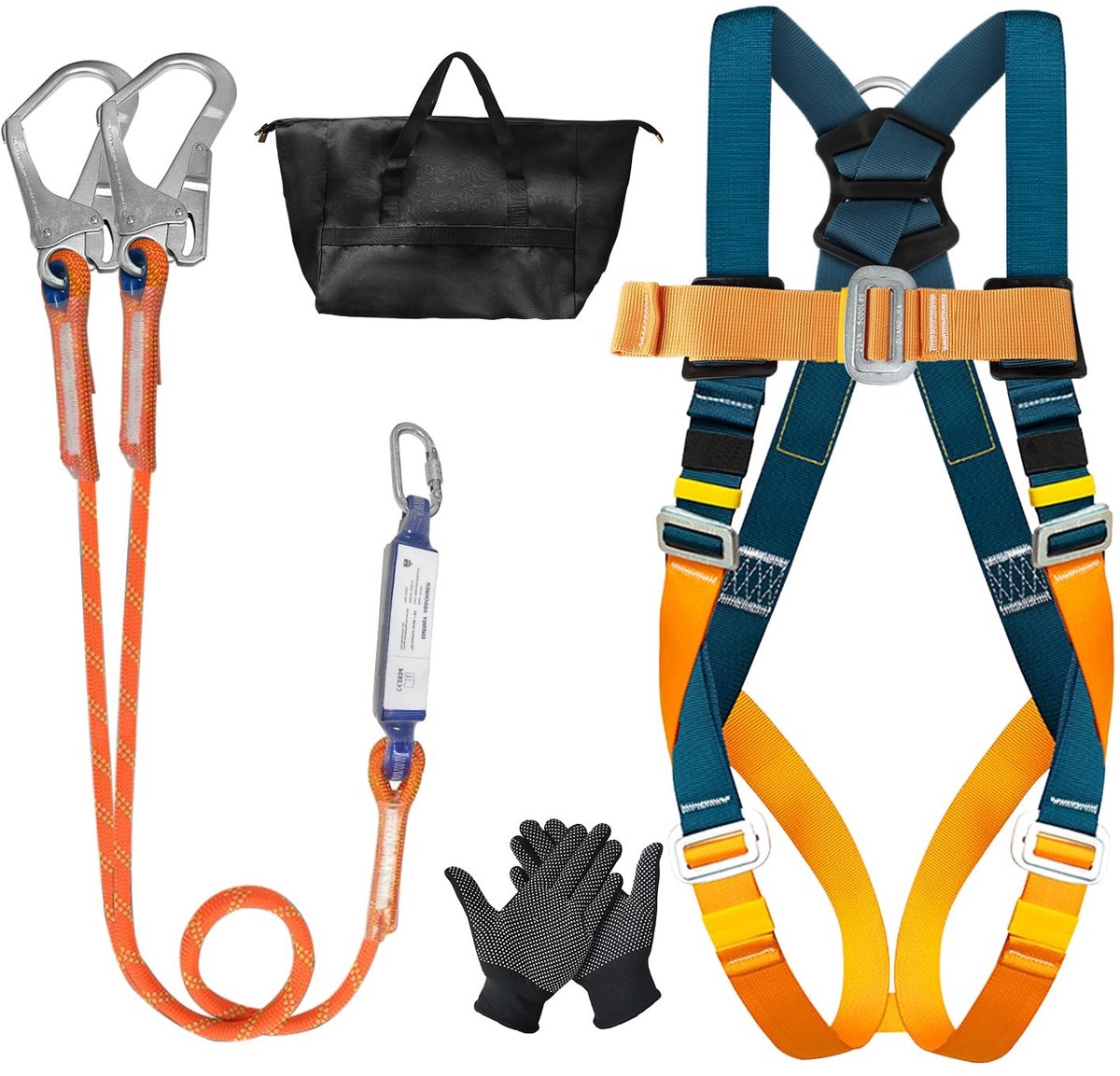 MTTproducts- Veiligheidsharnas Professionele Valbescherming - Dubbele Lanyard 1,8m - Energieabsorber - Verstelbaar - Max. Belastbaarheid 140 kg - Slijtvaste Polyestervezels - Valsgordel