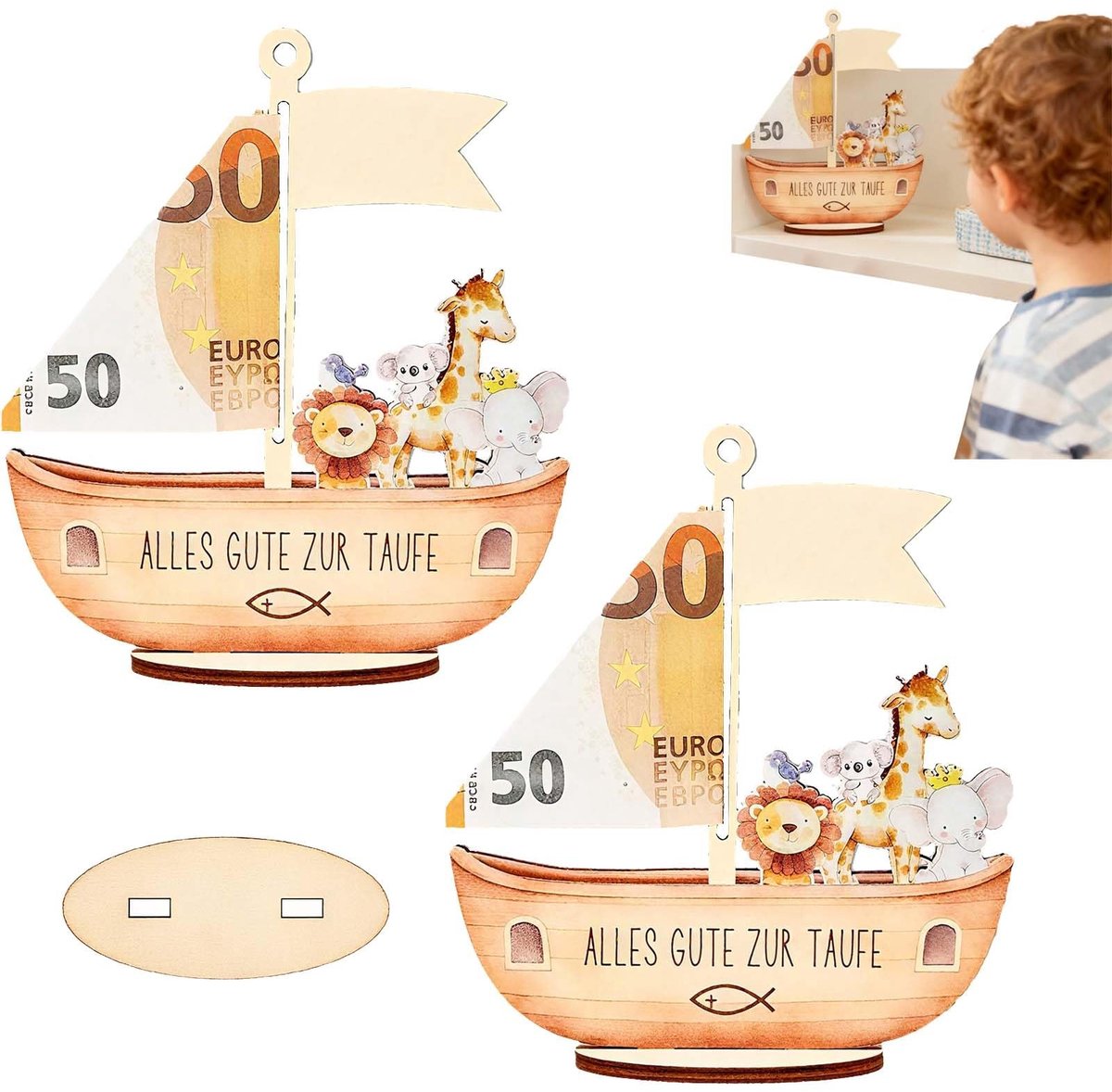 MTTproducts- Doopcadeau Houten Ark - Unieke Gelddoos - Decoratie Kinderkamer - Duurzaam Aandenken - Multifunctioneel Geschenkidee