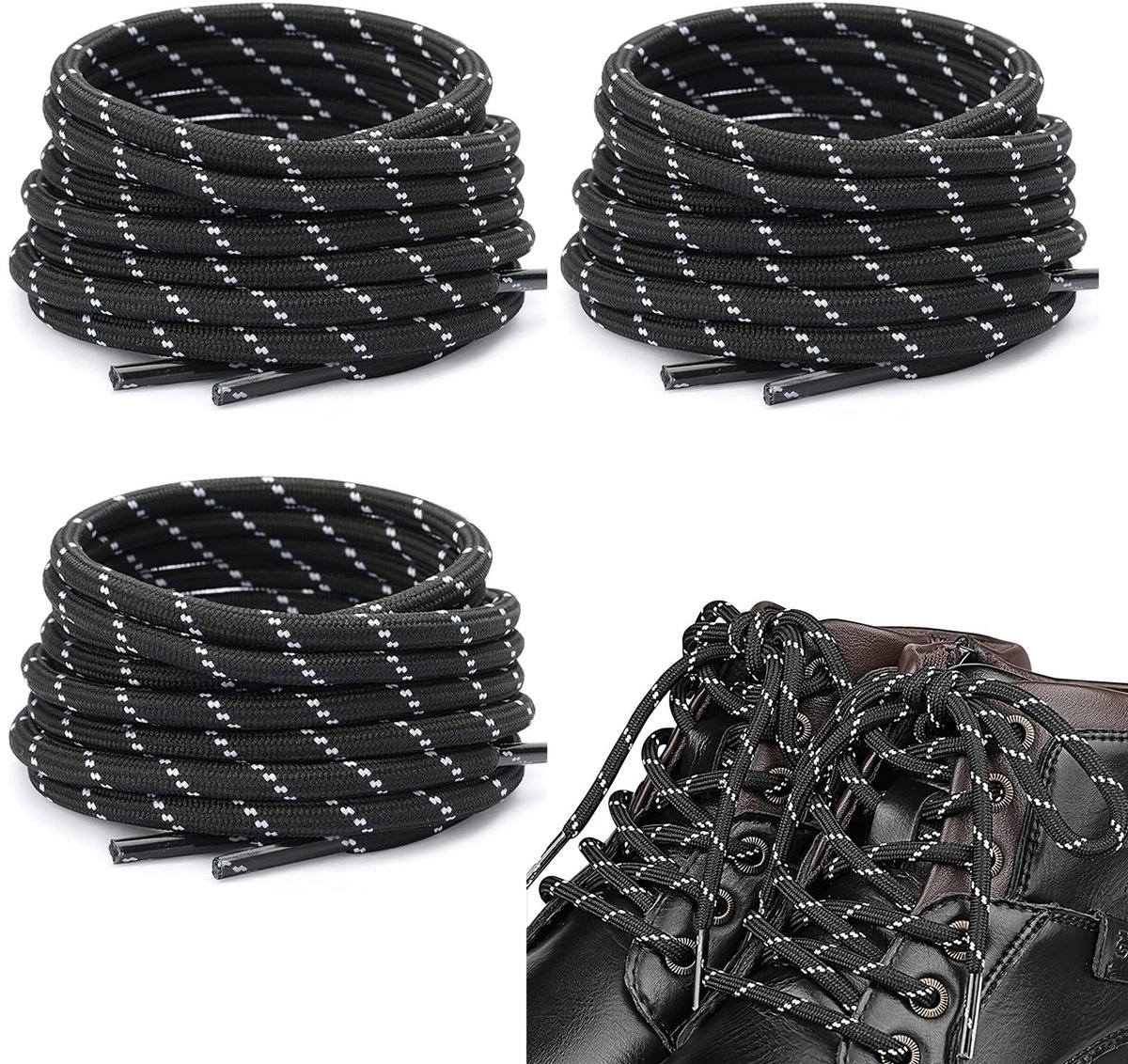 MTTproducts- Sportschoenen - 3 Paar Elastische Veters - 4 mm Rond - Duurzaam - Comfortabel - Geschikt voor Sneakers - Schoenveters