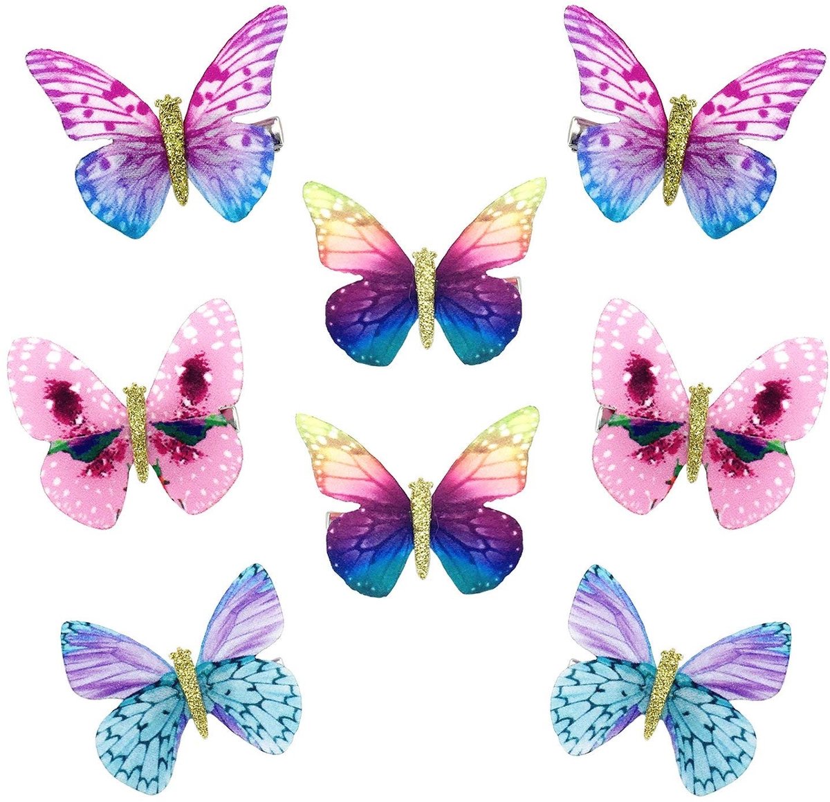 MTTproducts- Haarclips 3D Vlinder - 8 Stuks - Haarspelden Dames - Haarspeldjes Meisje - Hoofdtooi Bruid - Glitterpatroon - Haarspeld