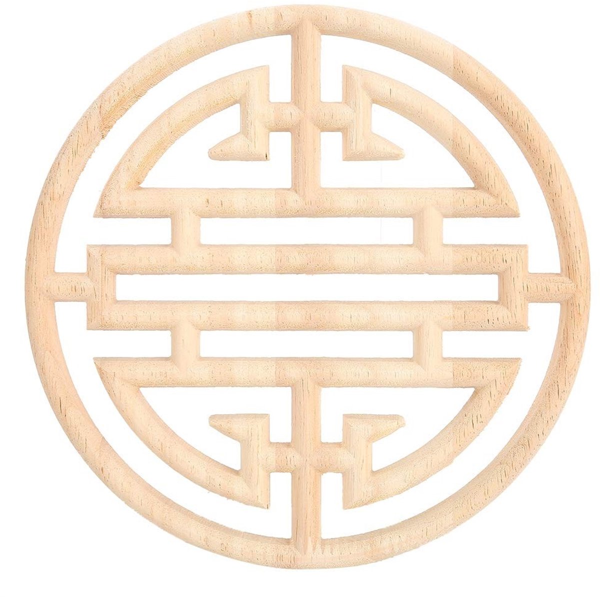 MTTproducts- Houtgesneden Applique Ronde Houten Decoratie - Chinese Stijl - Ongeverfd - 20x20x1 cm - Hoogwaardig Rubberhout - Retro Elegant