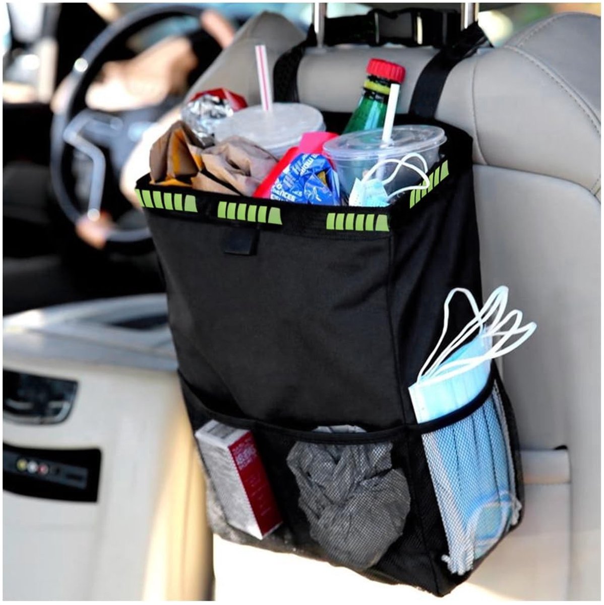 MTTproducts- Prullenbak 3L Waterdicht - Hangende Auto Prullenbak - Opvouwbare Organizer - Multifunctionele Vuilniszak - Zwart - 600D Oxford Polyester