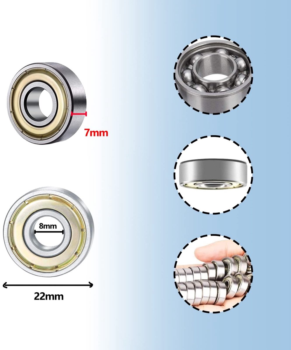 MTTproducts- Kogellagers 608ZZ - 18 Stuks - 8x22x7 mm - Hoogwaardige Staal - Hoge Snelheid - Weerstand tegen Hoge Temperatuur - Langere Levensduur - Lager