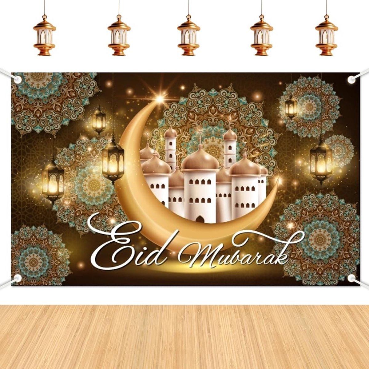 MTTproducts- Fotografie Achtergrond Luxe - Ramadan Decoraties - Eid Mubarak Thema - Moskeeën/Maan/Lantaarns - 180 x 110 cm - Feestdecoratie - Feestachtergrond
