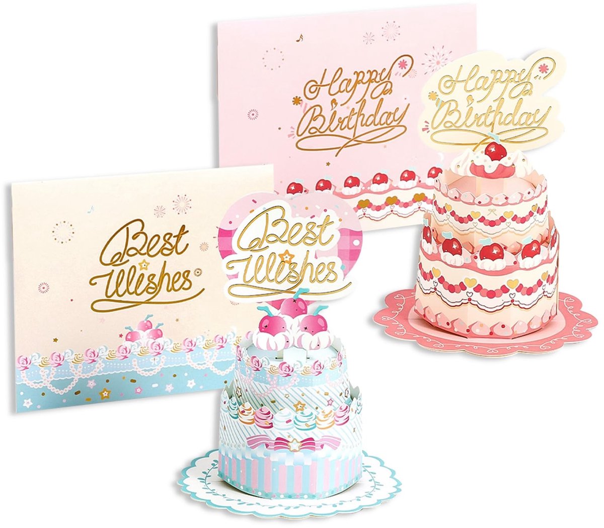 NTH products- Wenskaarten 3D pop-up - 2 stuks - Verjaardagskaarten met envelop - Grappige kaarten - Roze/blauwe kleur - 12 x 14 cm formaat - Verjaardagskaart