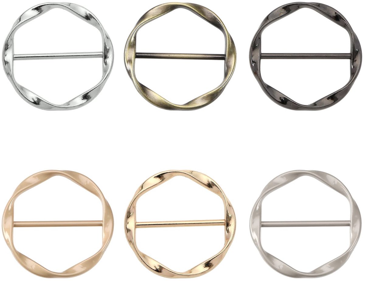 NTH products- T-shirtclips 6 Stuks - Ringclips - Kledingaccessoires - Metalen Wikkelhouder - Diverse Kleuren - Buitendiameter 4,2 cm - Sjaalclips