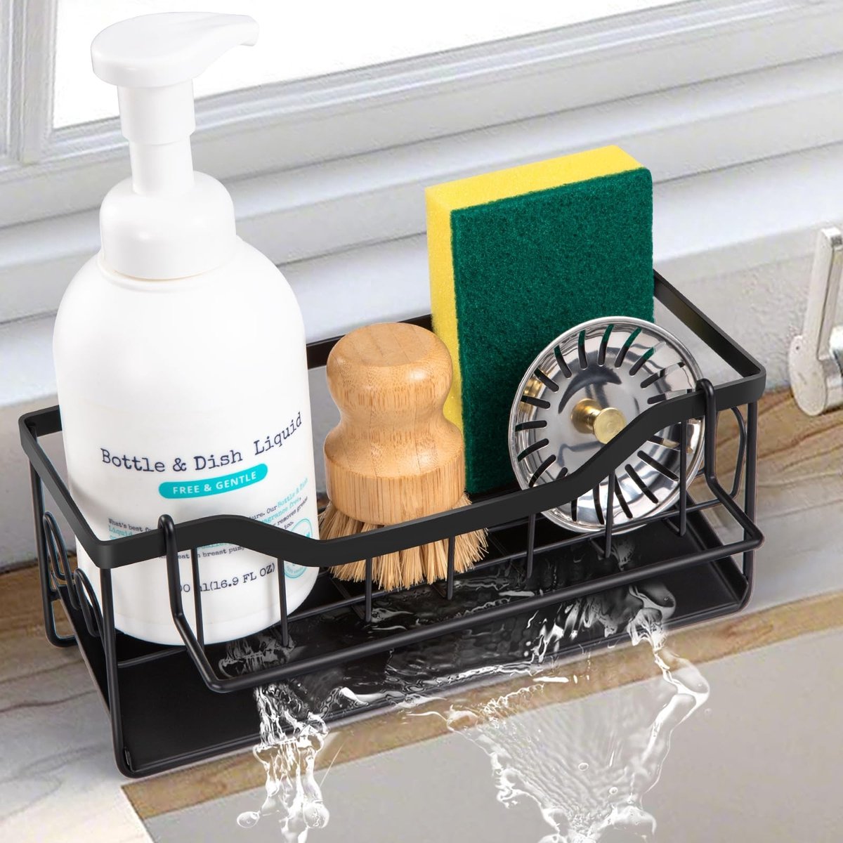 MTTproducts- Afwasorganizer met Automatische Afvoer - Keuken Organizer - Gootsteen Organizer - Spongehouder - Handdoekhouder - Compact 24cm L - Keukenorganizer