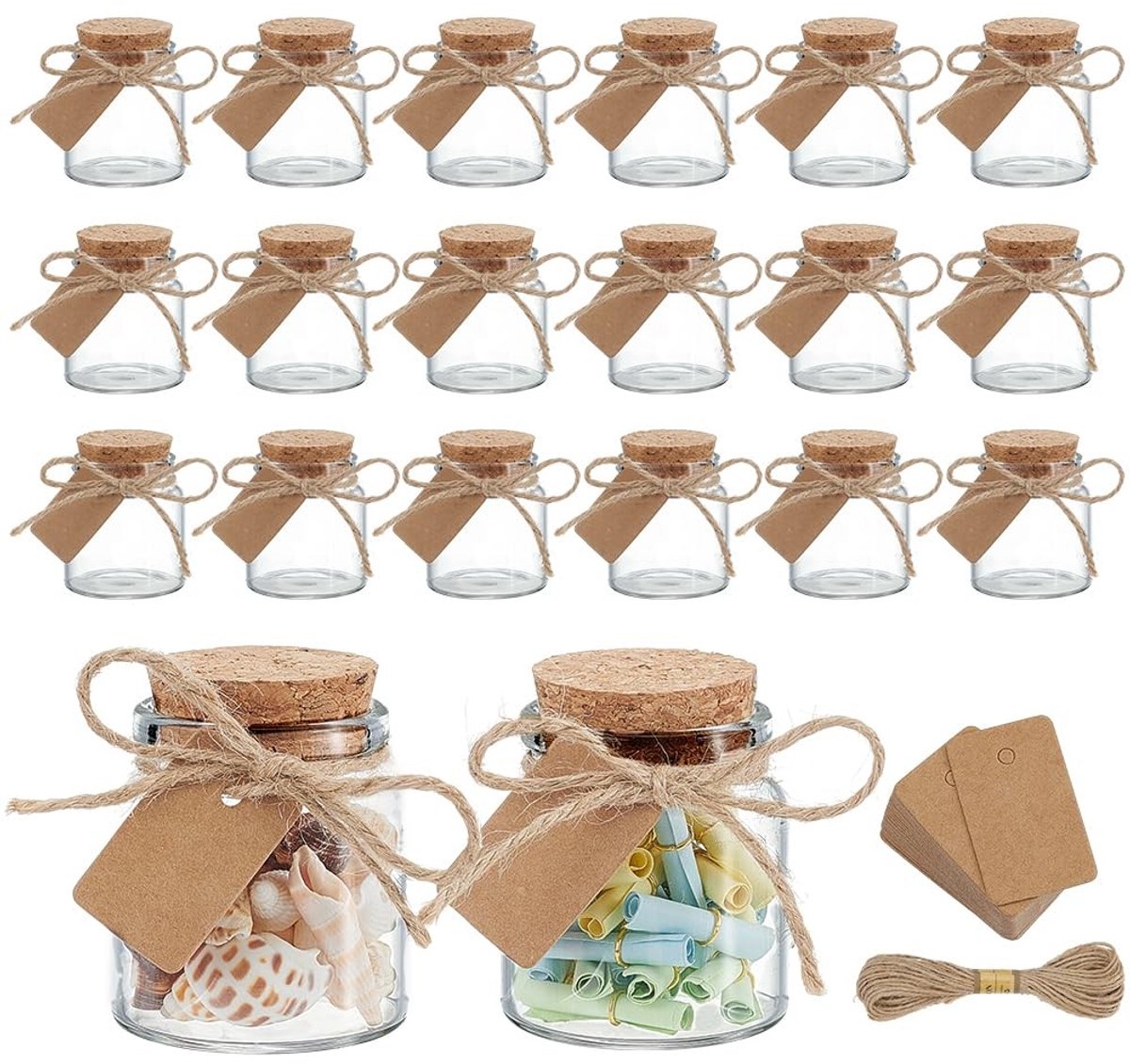 MTTproducts- Glazen Potjes 50ml - Glazen Flesjes - Jampotjes - Glazen Potjes met Kurk - Decoratie Potjes - Ideaal voor Feestjes - Wensflesjes