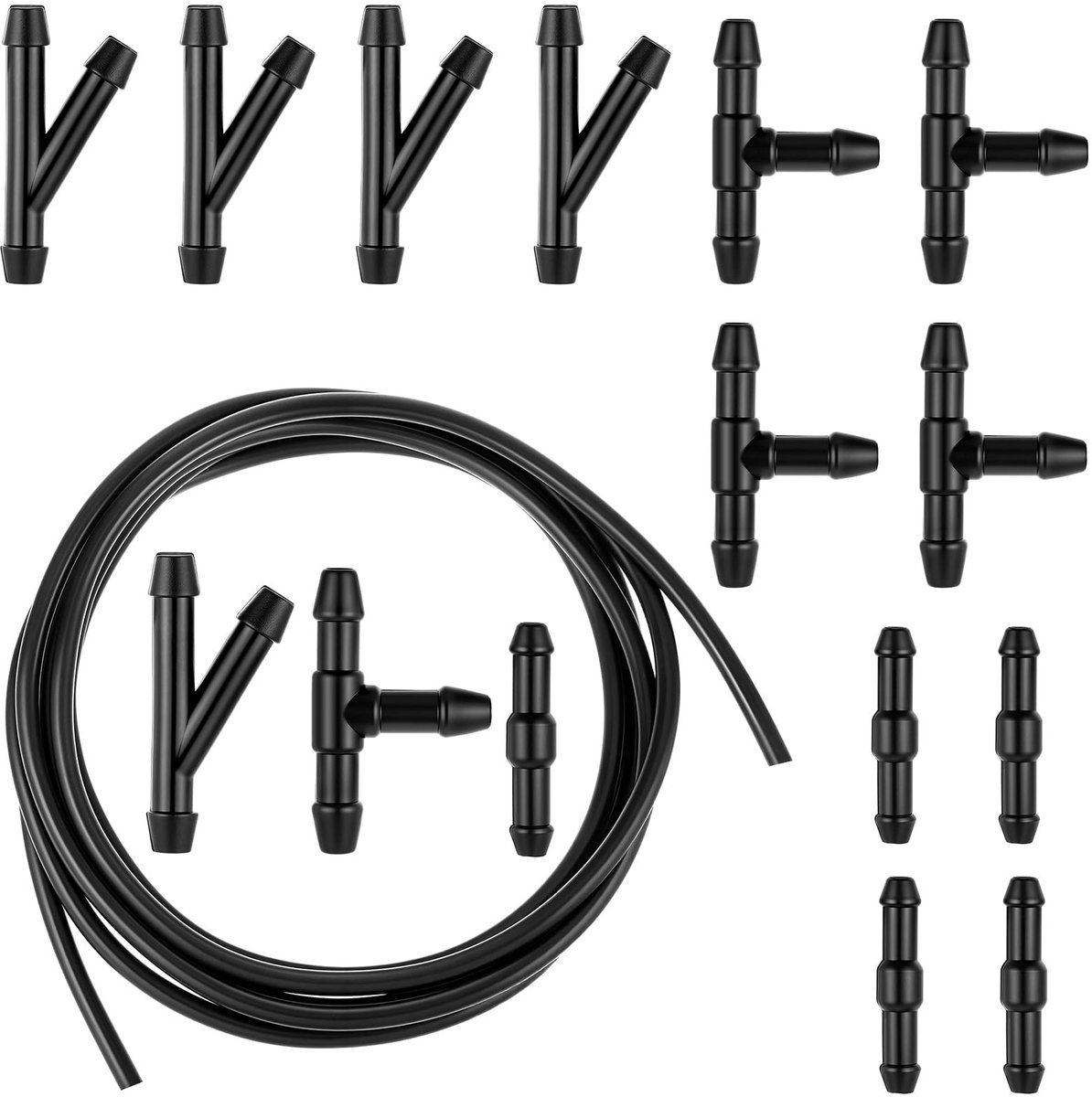 MTTproducts- Ruitensproeisysteem 3 m - Reparatieset - Slangverbindingen - Rubber Slang - Duurzaam - 15 Stuks - Sproeisysteem