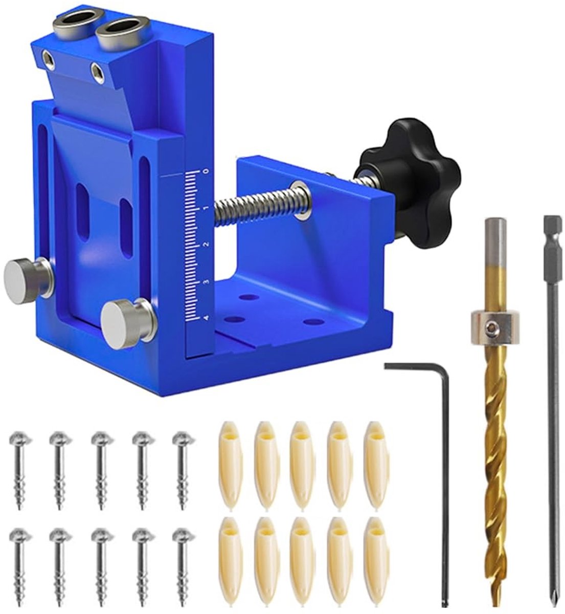 MTTproducts- Pluggenmal Verstelbare Gatafstand - Zakgatmal - Houtbewerkingsgereedschap - Aluminiumlegering - Inclusief 10 Pluggen - Max. Klembereik 39 mm - Houtbewerkingstool