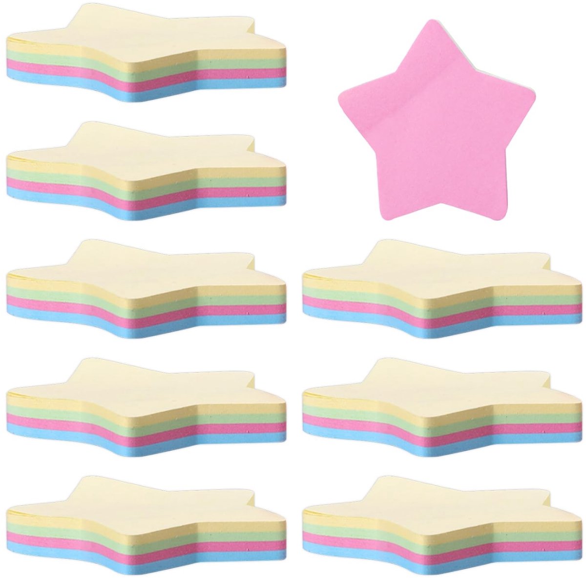 MTTproducts- Notitieblaadjes 800 stuks - Vijfpuntige Ster - Zelfklevend - Kleurrijk - 76 x 76 mm - Ideaal voor Kantoor en Thuis - Plaknotities