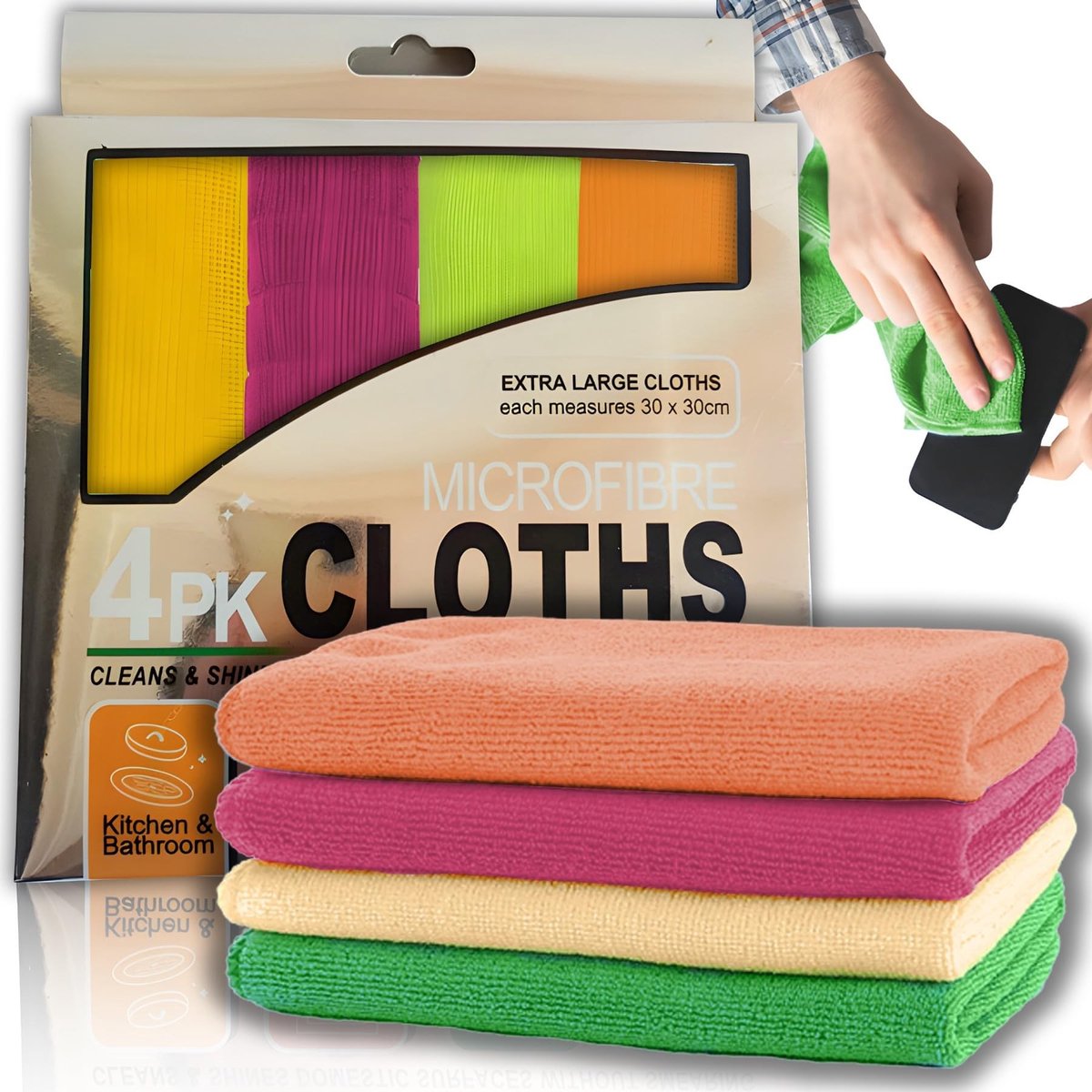 MTTproducts- Microvezeldoeken Set van 4 - Streepvrij - Herbruikbare Poetsdoeken - Huishouddoeken - Vaatdoeken - Zacht en Duurzaam - Reinigingsdoeken