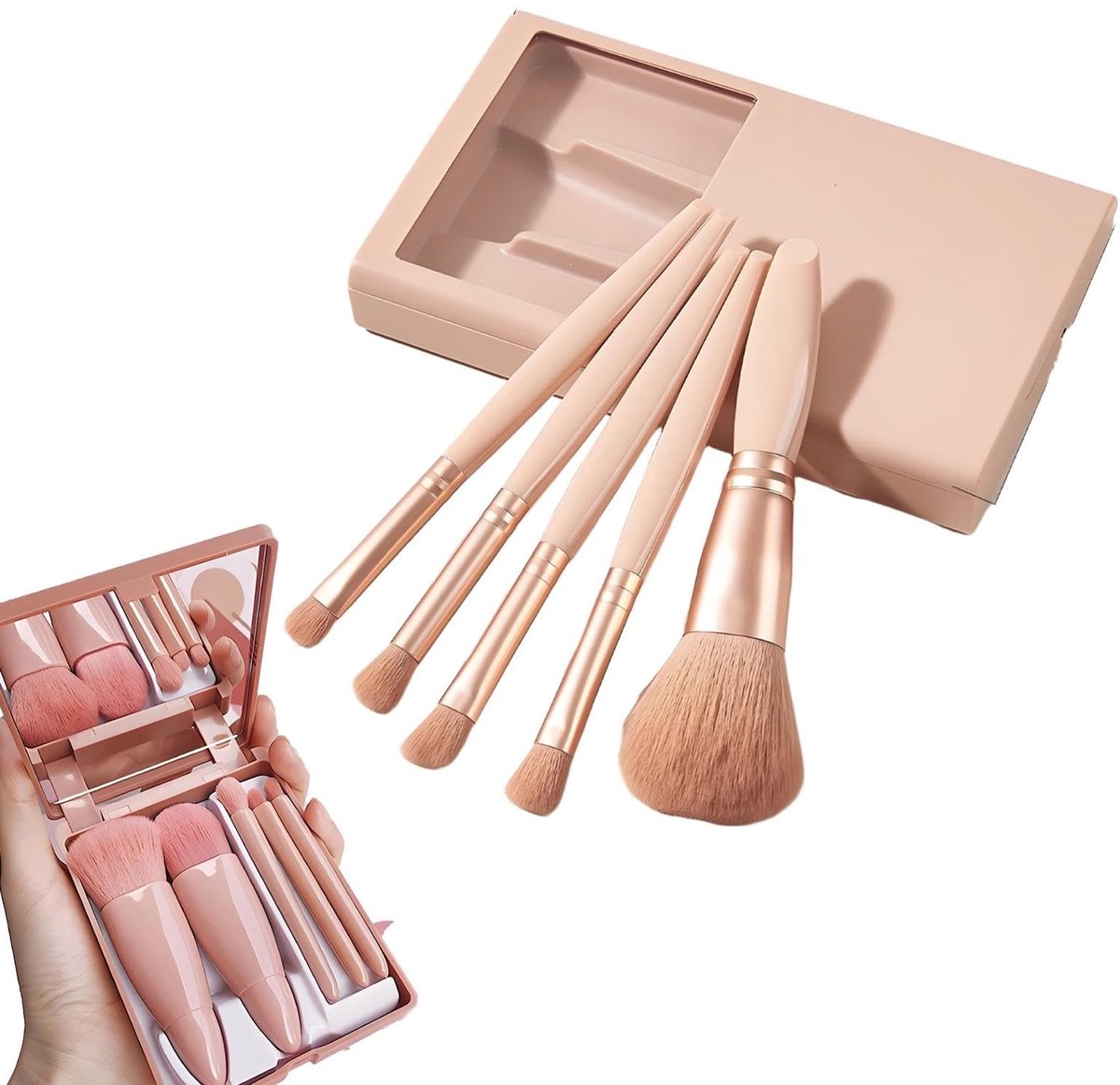 MTTproducts- Make-upkwastenset 10 Stuks - Professionele Make-up Borstels - Multifunctionele Schminkkwasten - Oogschaduw/Contour/Highlights - Draagbaar met Spiegel - Ultrazachte Borstelharen - Make-upborstels