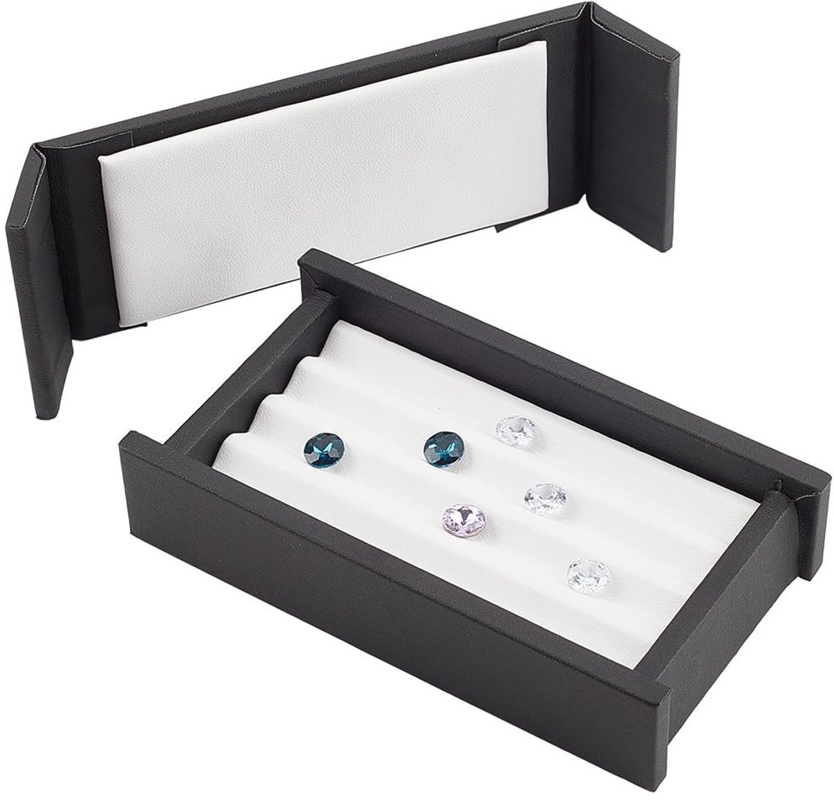 MTTproducts- Sieradenbox met 4 Vakken - Juwelen Doosje - Opbergbox voor Edelstenen - Display Box voor Munten - PU Leer - Velours Kussens - Juwelendoos