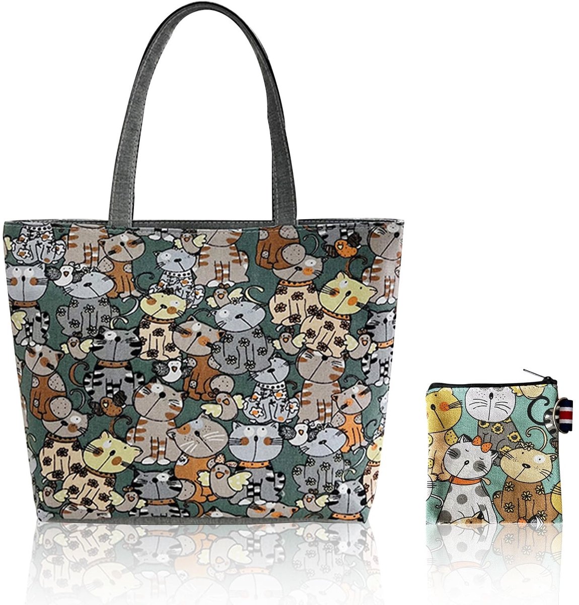 MTTproducts- Tote Bag 42 x 30 cm - Herbruikbare Shopper Bag - Met Rits - Binnenvak - Schoudertas - Katoenen Tas voor Dames