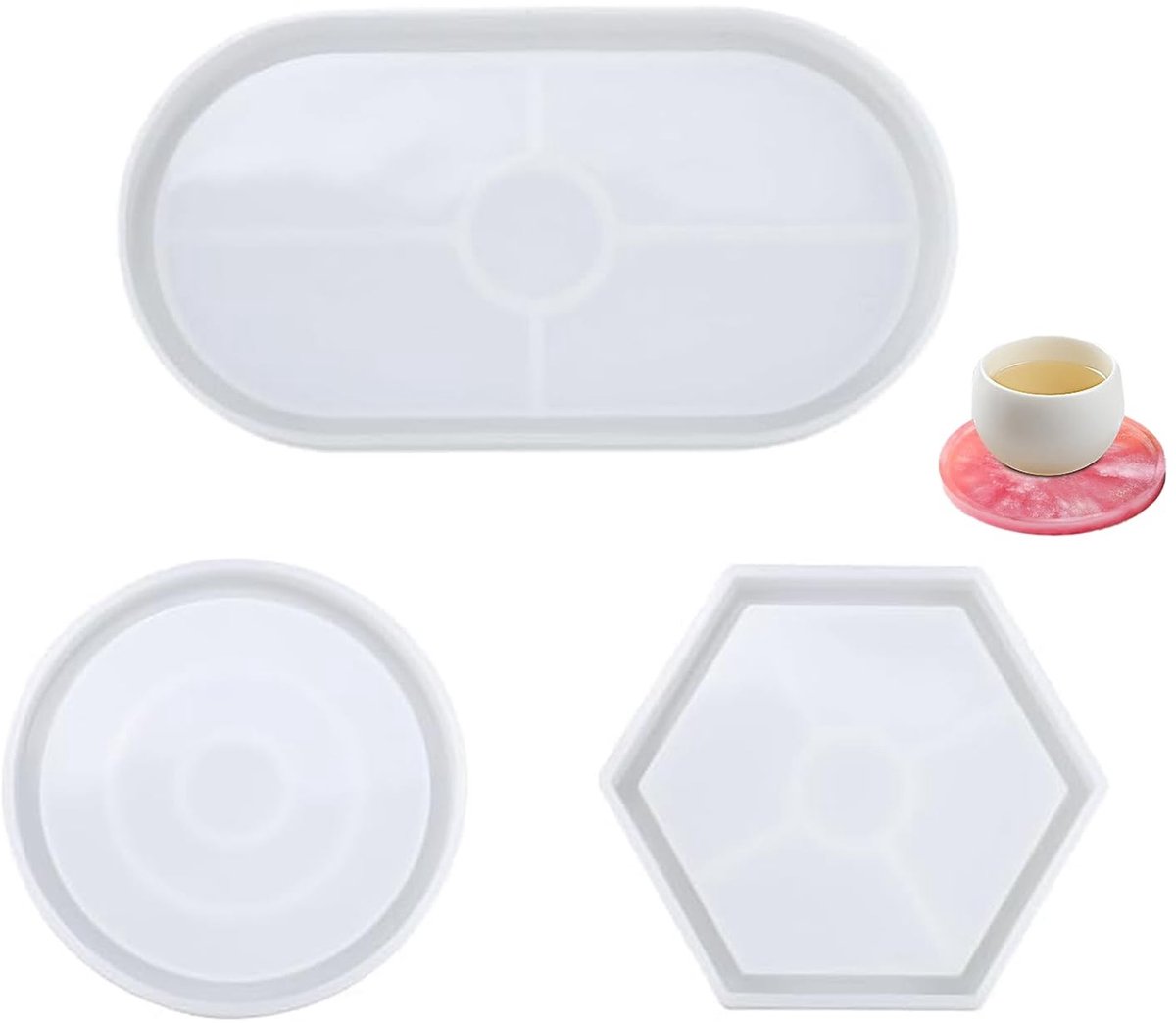 MTTproducts- Siliconen Bakvormen - 3 Stuks - Ronde/Zeshoekige/Ovale Vormen - Duurzaam/Hittebestendig - Herbruikbaar - Ideaal voor Onderzetters/Trays