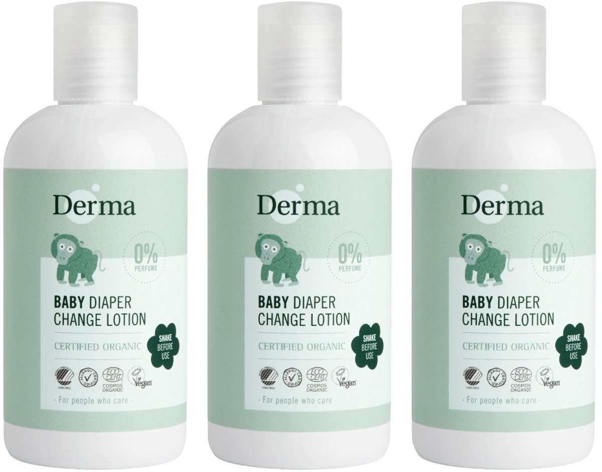 Derma Eco Baby Luierwissel Lotion - 3-in-1 - 3 x 250ml - Parfumvrij - voor Gevoelige Babybilletjes - Hypoallergeen