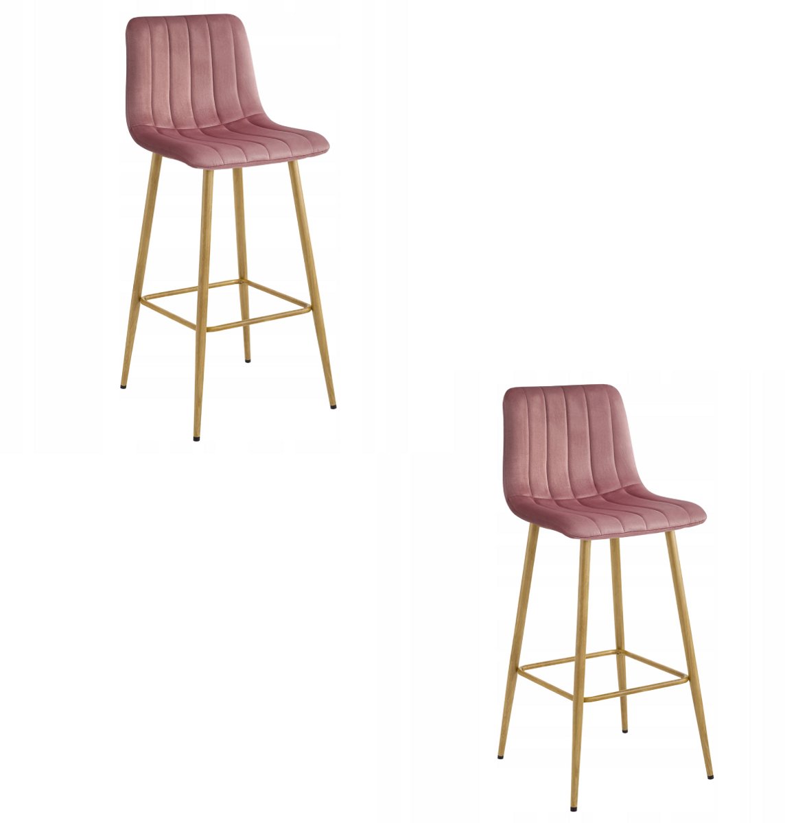 LEOBERT POZZA Barkrukken – Set van 2 – Roze Velvet – Eikenkleurige Metalen Poten – Met Rugleuning – Modern Design – Voor Keukeneiland, Bar en Keuken
