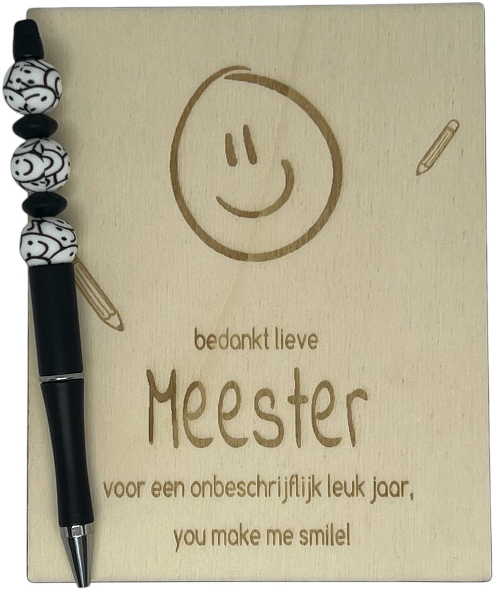 Kralenpen MEESTER | zwart | smiley | jij bent de beste | coolste meester | topjuf | einde schooljaar | cadeau | cadeautje juf | cadeautje meester | meester