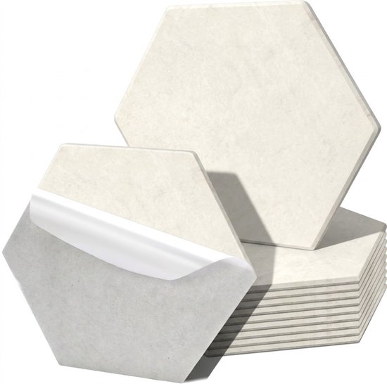 Akoestische Panelen - Hexagon - Wit - 10 stuks - Wandpanelen - Geluidsisolatie - Vilt - Prikbord - Wanddecoratie
