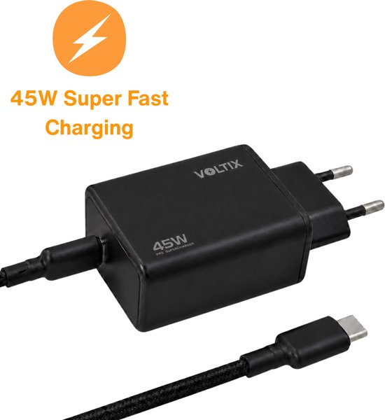 Voltix 45W Snellader - USB C Snellader - 2 meter oplader draad - Power adapter - Oplader geschikt voor smartphone & laptop