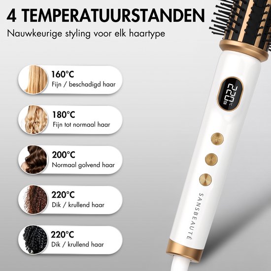 Sansbeauté® Blowout 3-in-1 Thermal Brush 38 mm - Keramische Warmteborstel - Multistyler - Airstyler - Haarborstel - Krulborstel - Haarborstel - Stijlborstel - Warmteborstel - Volume en Krullen - Roterende Kabel