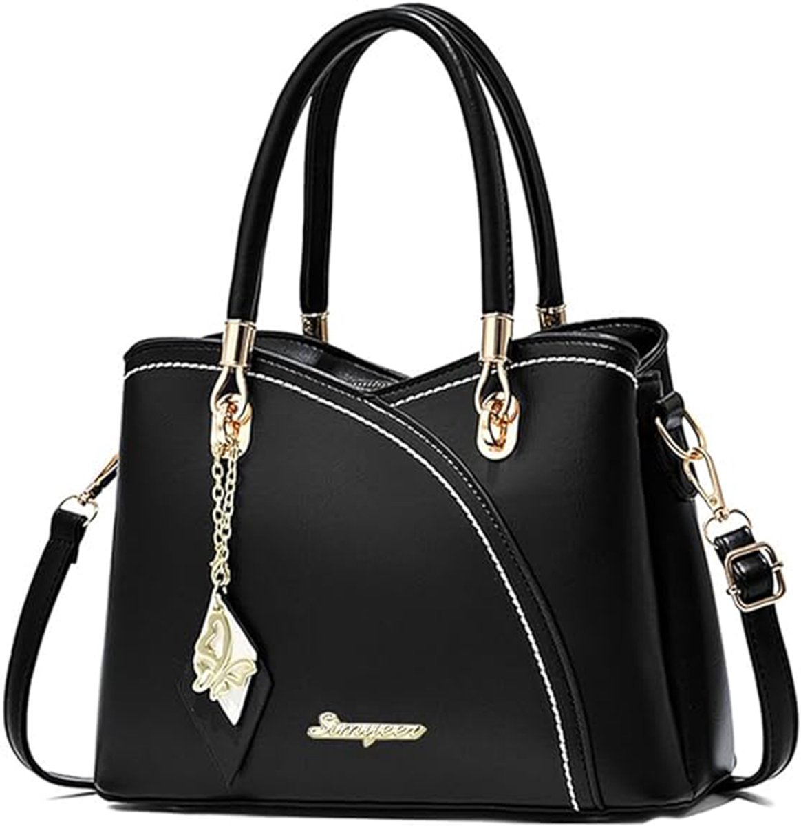 MODENUIT Handtassen - Dames Tas Colour Block Tas Schoudertas Met Meerdere Vakjes Voor Sleutels, Kaarten En Cosmetica, Leer, Zwart