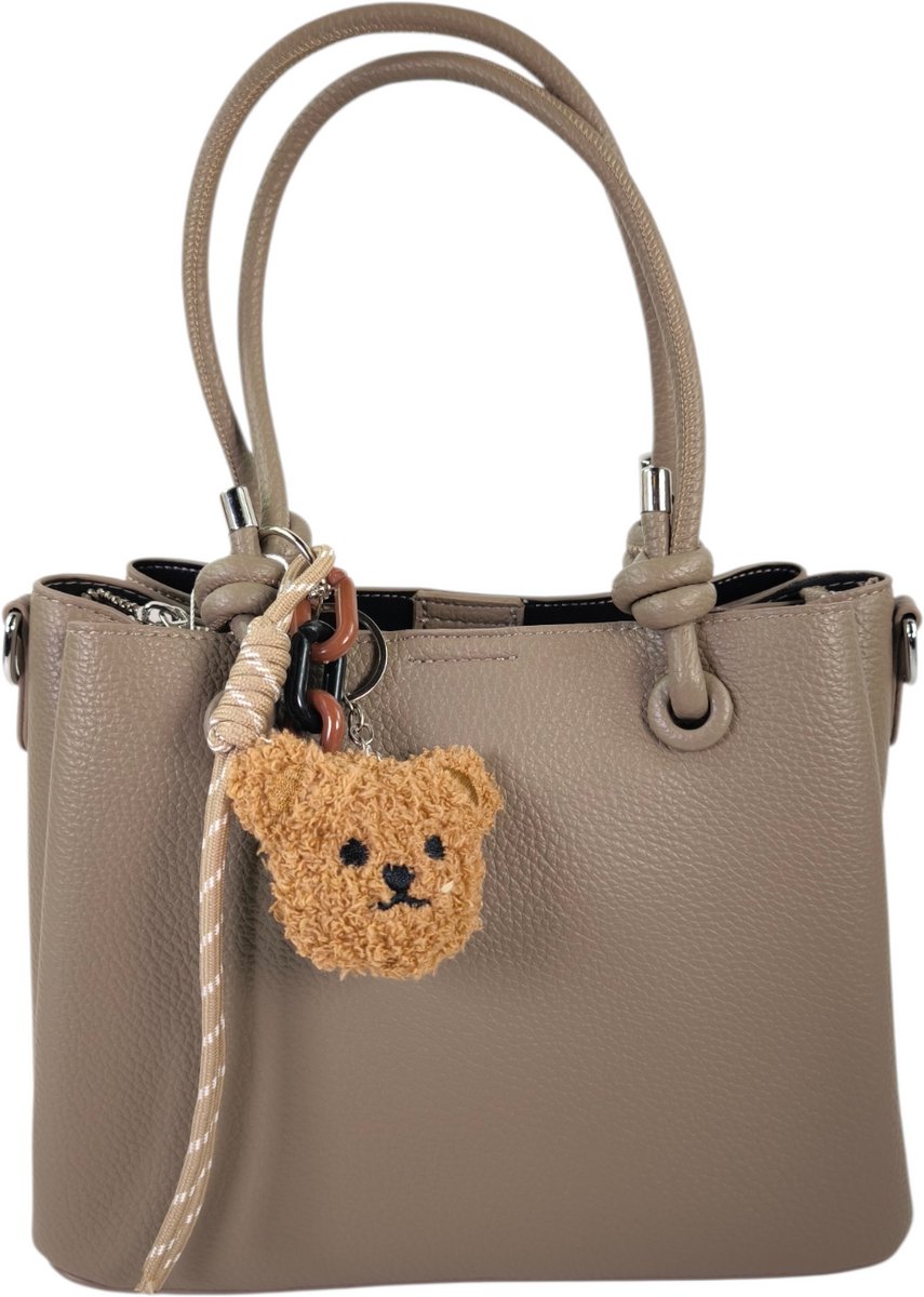 L'aphrodite - handtas - lange draagriem - 3 vakken - afneembare charm - donker taupe