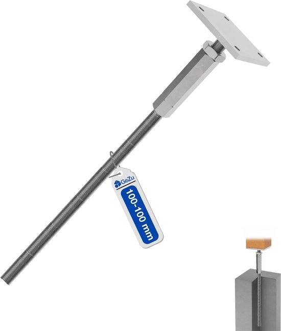 Verstelbare paaldrager met lange moer en borgmoer, 100-100 mm, thermisch verzinkt.