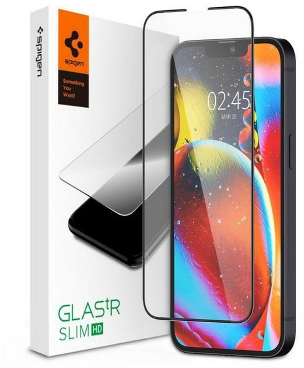 iPhone 13 / 13 Pro / iPhone 14 Screen Protector - Spigen Full Cover Glass - Zwart