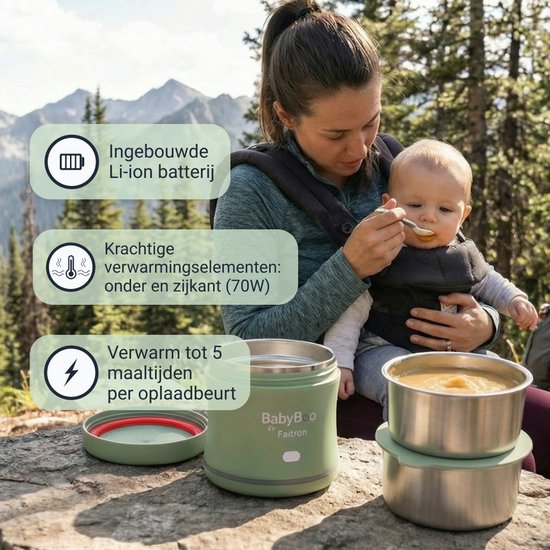 Faitron BabyBoo Food Warmer - Draagbare Babyvoedingverwarmer - Slimme Temperatuurregeling - Onderweg Verwarmen - Compact Design - Groen van Merkloos — afbeelding 2