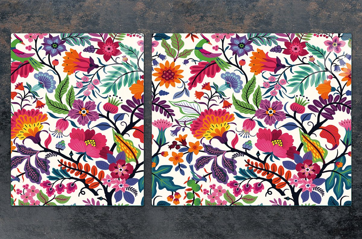 TMK ArtDeko - Snijplank en Fornuisbeschermplaat - 100x52 cm - Bloemenmotief - Gehard Glas