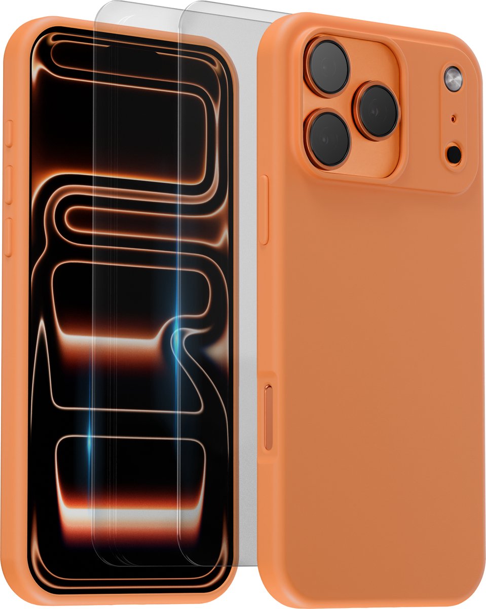 Hoesje geschikt voor iPhone 17 Pro Max Oranje - 2x screenprotector - beschermglas screen protector - Anti Shock hoesje case