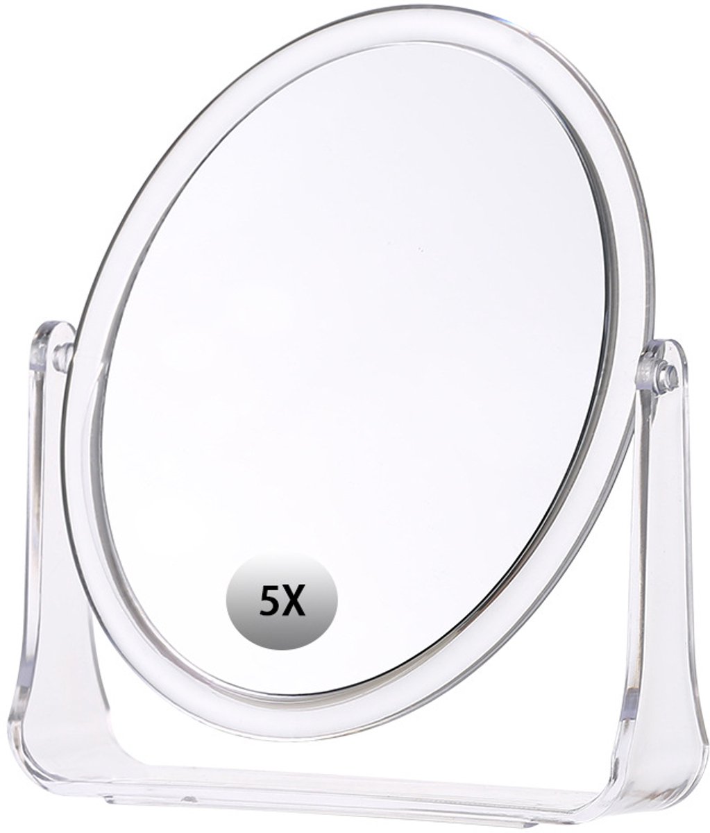 carmdering - Kosmetikspiegel - Make-Up Spiegel - Doppelseitiger Tischspiegel - 5X Vergrößerung - 360 Grad Drehbar - PS Und HD Glas - Kristallschuh Design - Platzsparend Für Reisen - 1 Stück