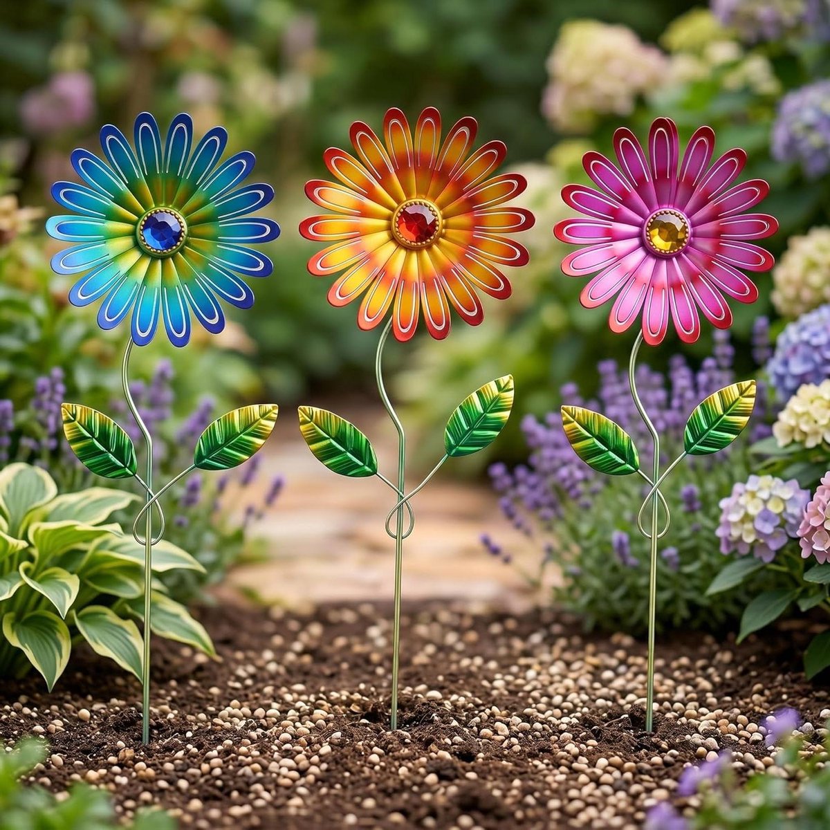 Metalen Bloem Decoratie - Tuinsteker Bloem - Tuin Aankleden - Schuddend Hoofd Design - 15 cm breed 295 cm hoog