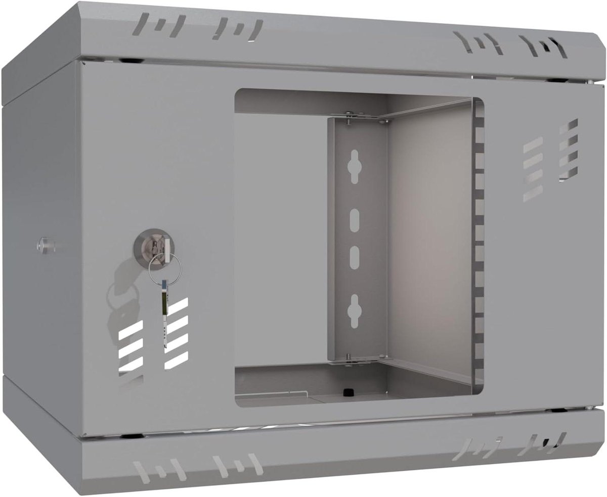 Serverkast Wandmontage - Netwerkkast Afsluitbaar - IT Apparatuur Opslag - Gehard Glazen Deur - 4U - Grijs