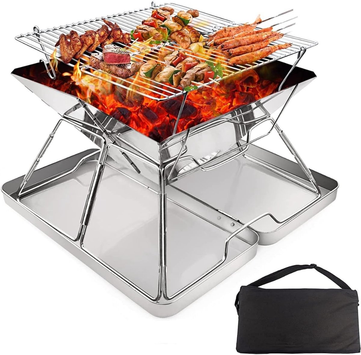 KAD® Draagbare Tafelbarbecue - Houtskool - Met Deksel & Ventilatierooster - Ideaal voor Ca