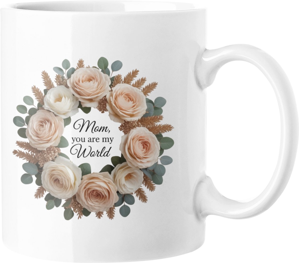 Mama Je Bent Mijn Wereld Bloemige Krans Mok - Moederdag Cadeau 330ml Koffie Kopje